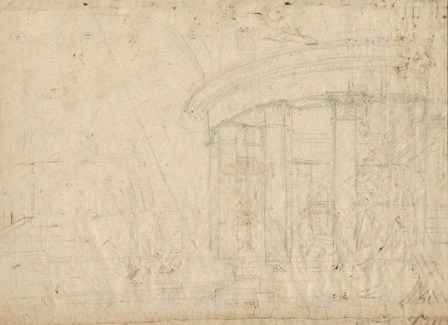 Architectural Fantasy on a Round Temple Enclosed with an Ambulatory (verso) by Pietro Gonzaga