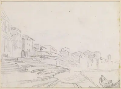 Buildings along a Riverside [verso]