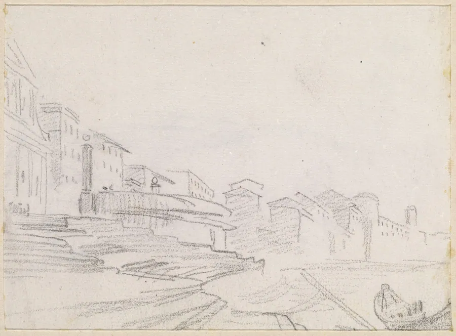 Buildings along a Riverside [verso] by Hubert Robert