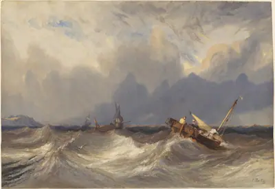 Fishing Boats Tossed before a Storm