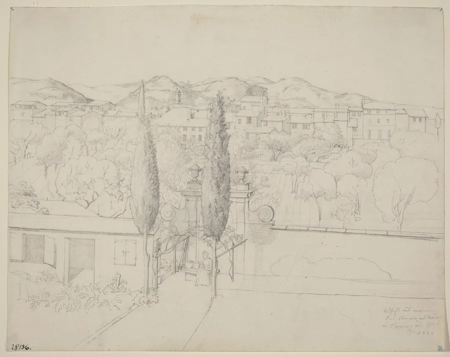 Aussicht aus meinem Fenster, via valfonda in Florenz (Gardens in Florence Seen from the Artist's Window) by Anton Krüger