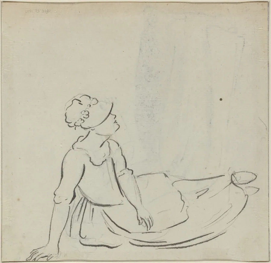 Girl with a Bonnet Reclining [verso] by Paul Sandby