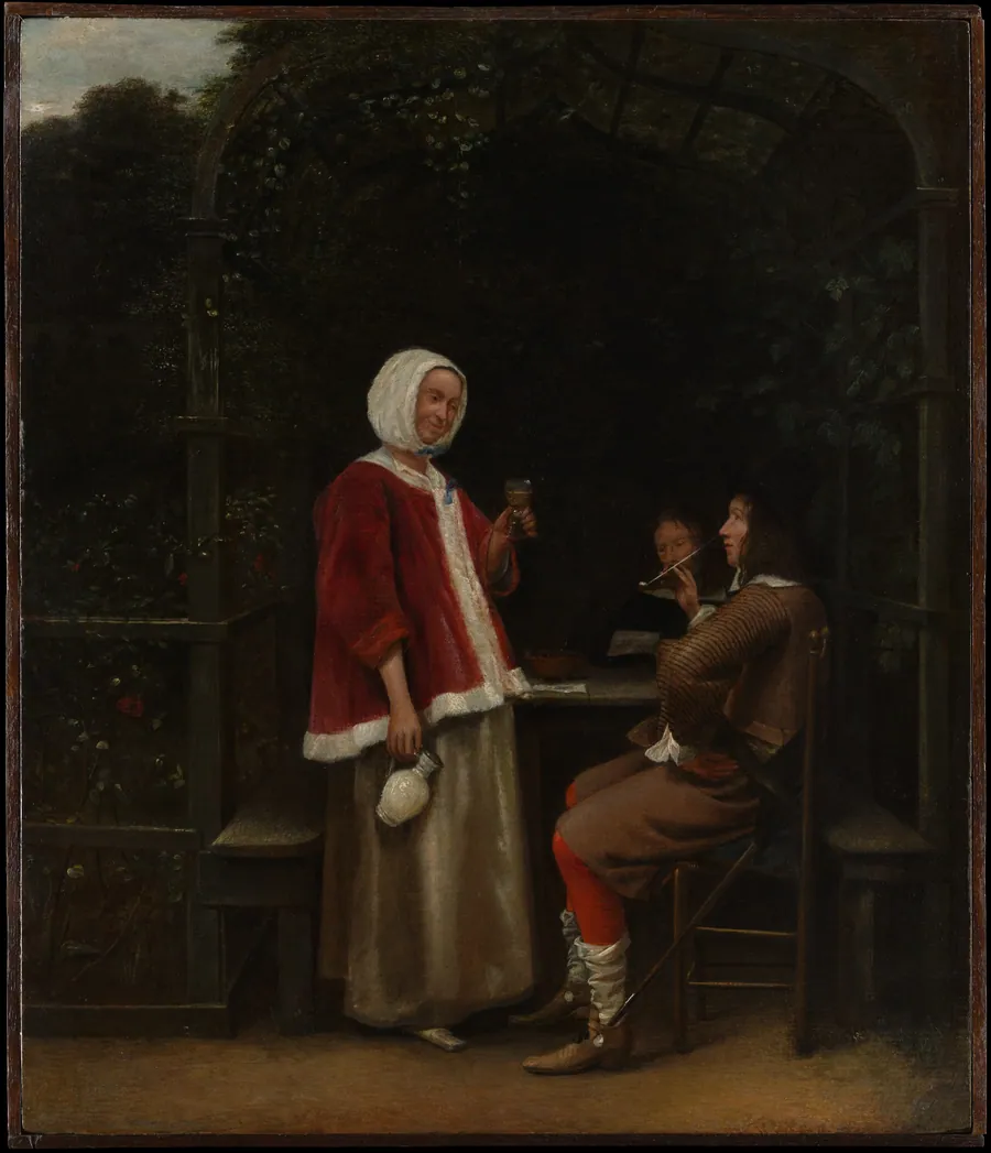 A Woman and Two Men in an Arbor by Pieter de Hooch