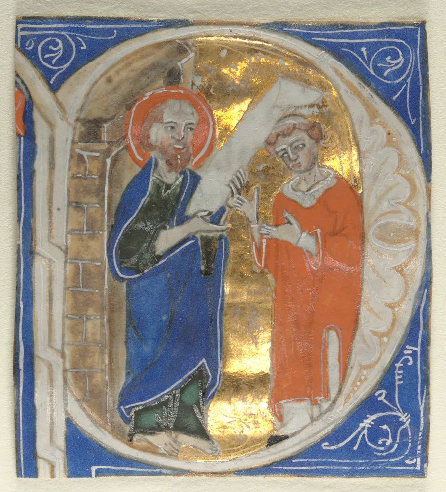 Historiated Initial Excised from a Bible: St. Paul and a Cleric