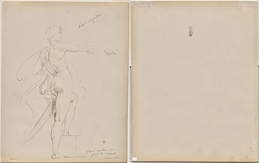 Study of Apollo for Marsyas (recto); Face in Profile (verso) by Paul Baudry