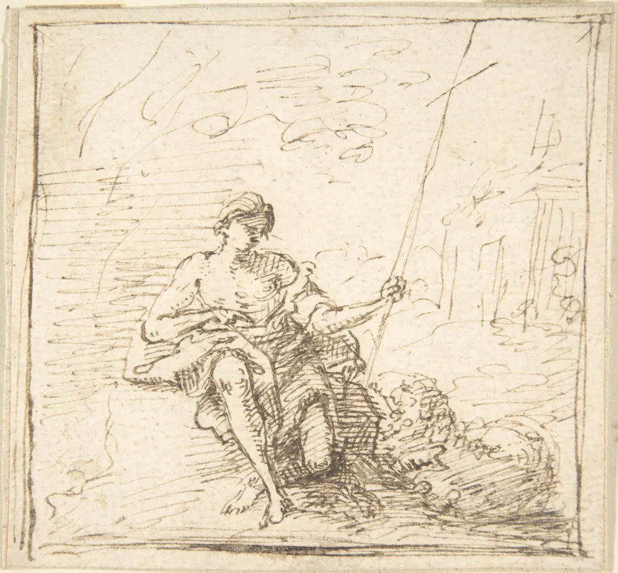 John the Baptist with a Lamb in the Wilderness by Anonymous, Spanish, 17th century