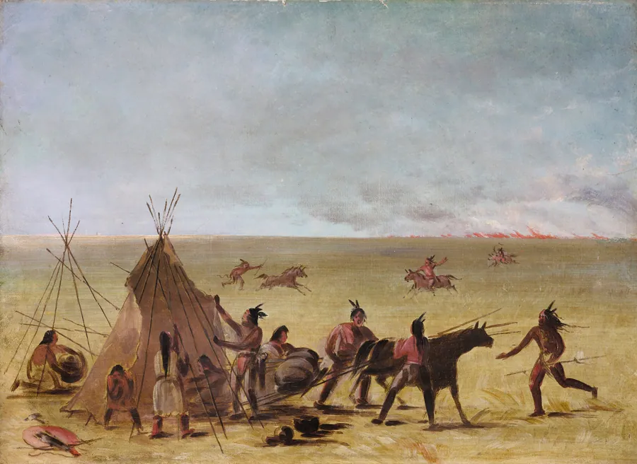 Indian Family Alarmed at the Approach of a Prairie Fire by George Catlin, born Wilkes-Barre, PA 1796-died Jersey City, NJ 1872