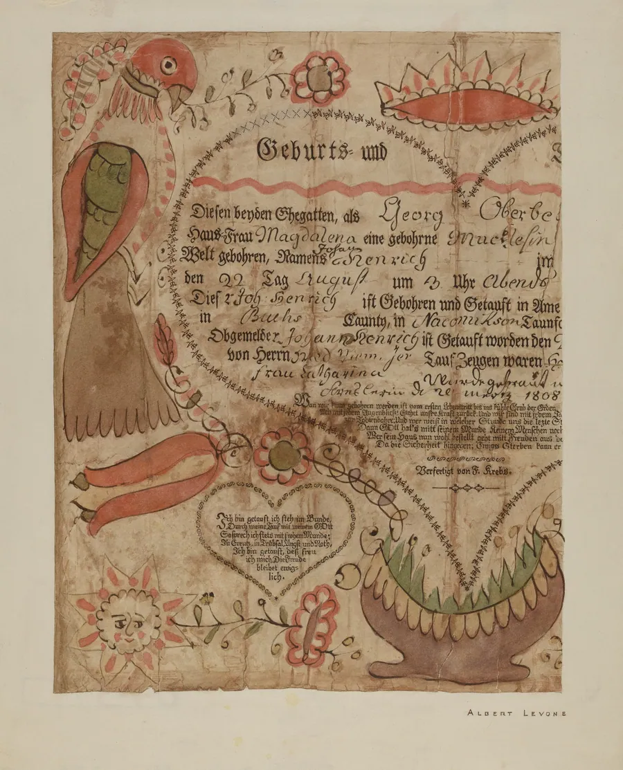 Portion of Birth Certificate by Albert Levone