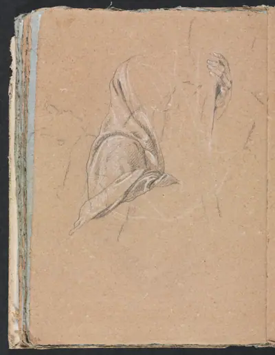 Verona Sketchbook: Drapery study with left hand (page 56)
