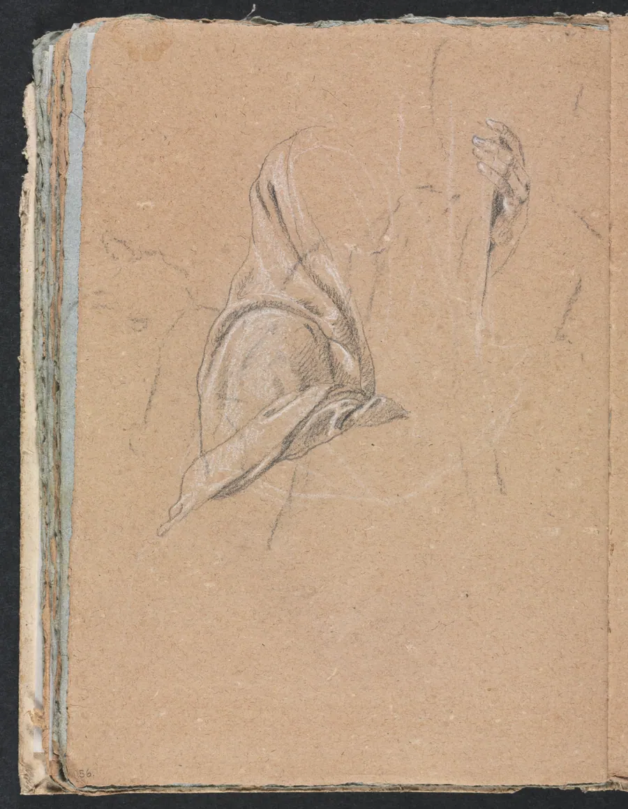 Verona Sketchbook: Drapery study with left hand (page 56) by Francesco Lorenzi