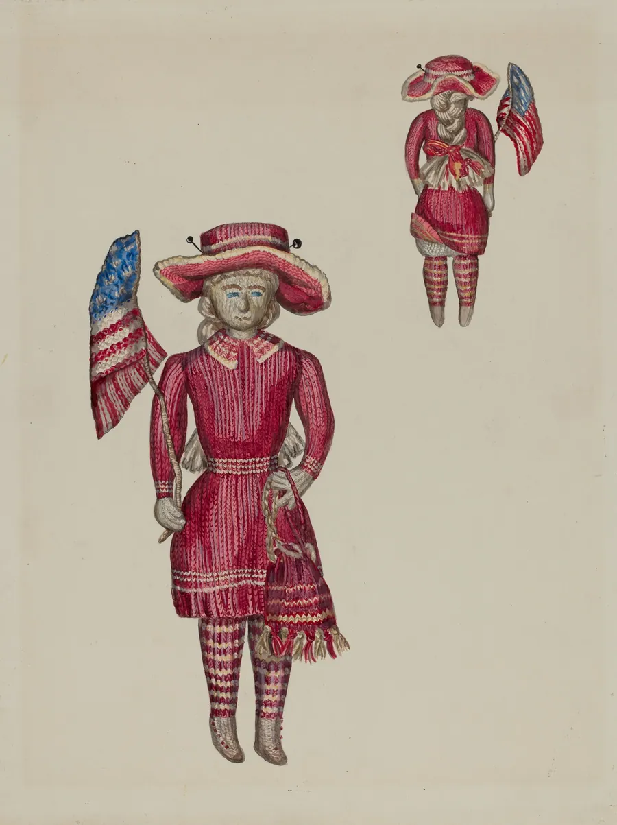 Knitted Doll with Flag by Verna Tallman