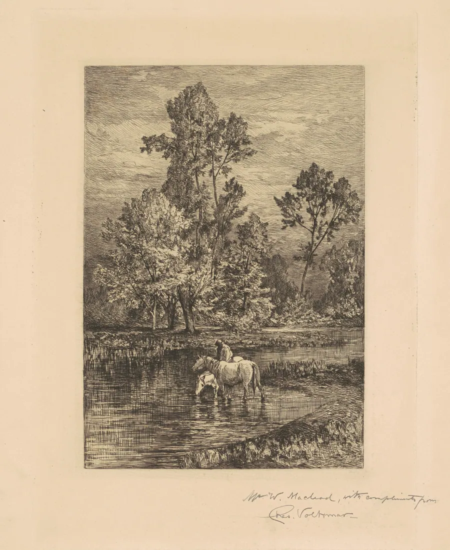 Landscape with Horses Drinking by Charles Volkmar