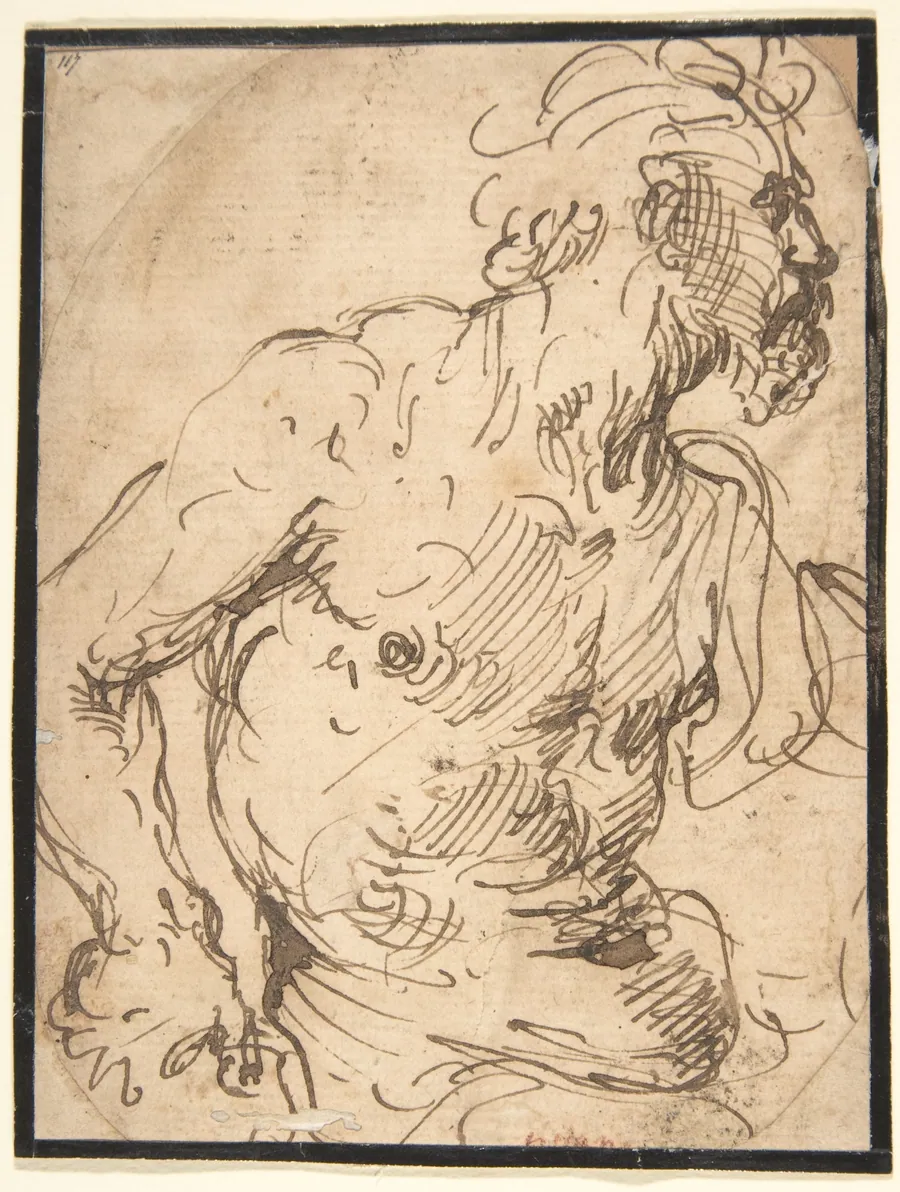 Study of a Seated Nude, Bearded Man in Half-Length by Francisco de Herrera, the Elder