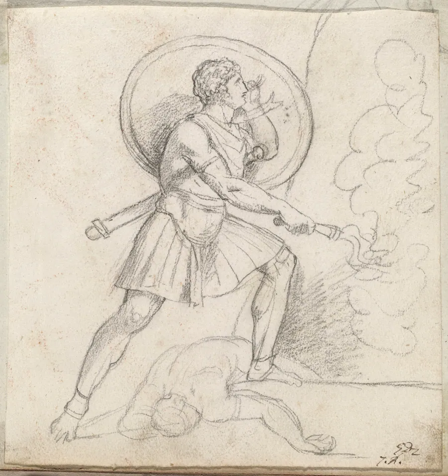 Warrior with a Shield and Torch by Jacques-Louis David