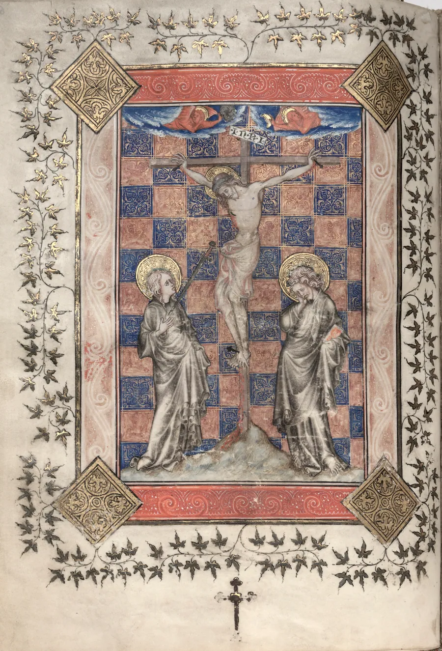 The Gotha Missal:  Fol. 63v, Crucifixion by Master of the Boqueteaux