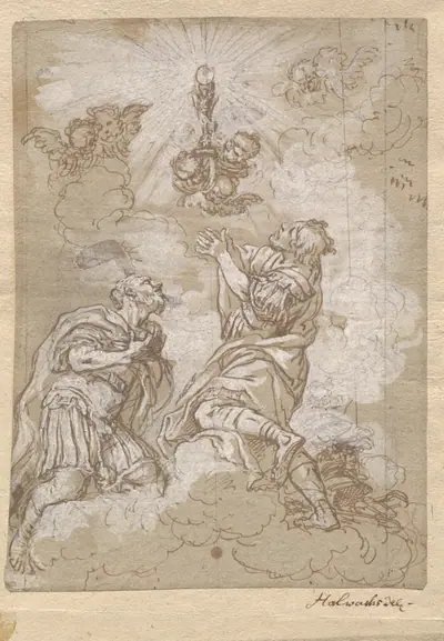 Two Soldier Saints Adoring the Host
