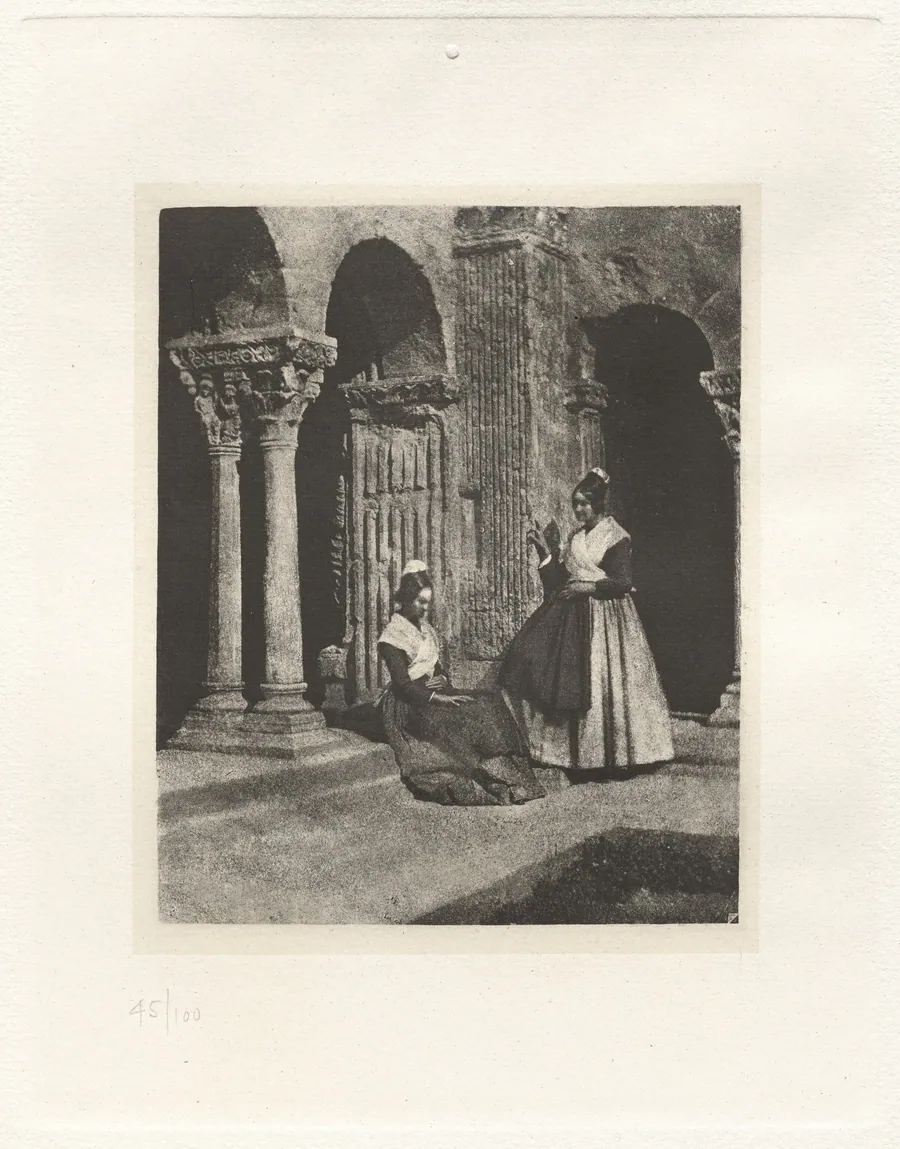 Planche II – Deux Arlesiennes Dans le Cloître de Saint-Trophime d'Arles (Plate II – Two Arlesiennes in the Cloister of Saint-Trophime of Arles) by Charles Nègre