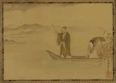 Chinese man and woman in a boat