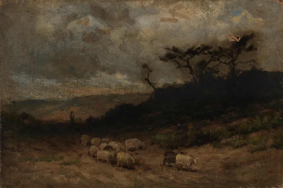 Untitled (shepherd with sheep) by Edward Mitchell Bannister, born St. Andrews, New Brunswick, Canada 1828-died Providence, RI 1901