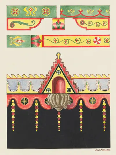 Wall and Ceiling Decorations, and Holy Water Font; Restoration Drawing