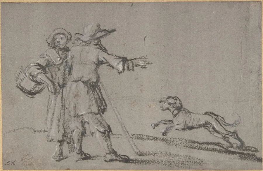 Two Figures and a Dog by Anonymous, Dutch, 17th century