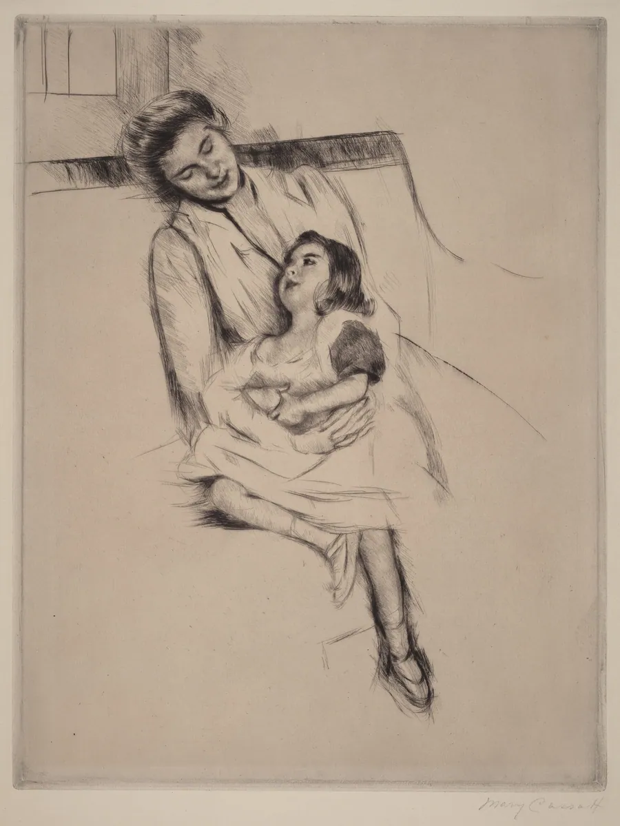 Reine and Margot Seated on a Sofa (No. 2) by Mary Cassatt