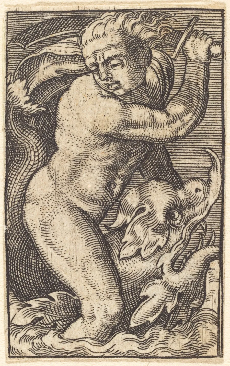 Sea-God on a Dolphin Riding to the Left by Jakob Binck
