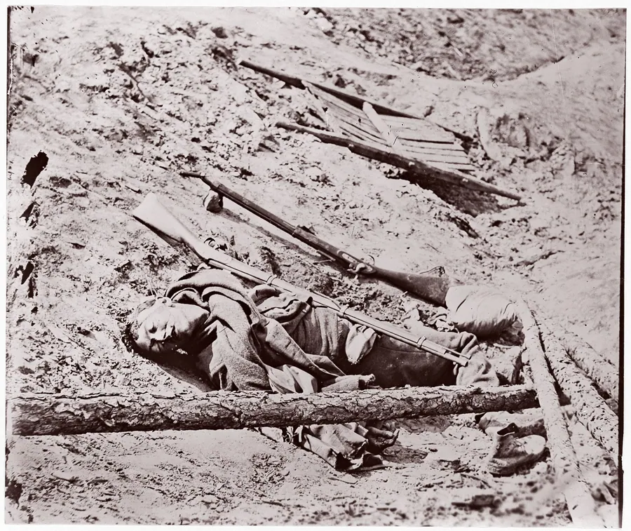 Dead Confederate Soldier at Fort Mahone, Petersburg by Mathew B. Brady