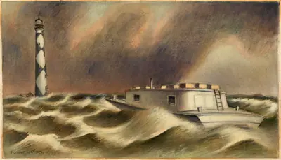 Mail to Cape Lookout (mural study, Beaufort, North Carolina Post Office)
