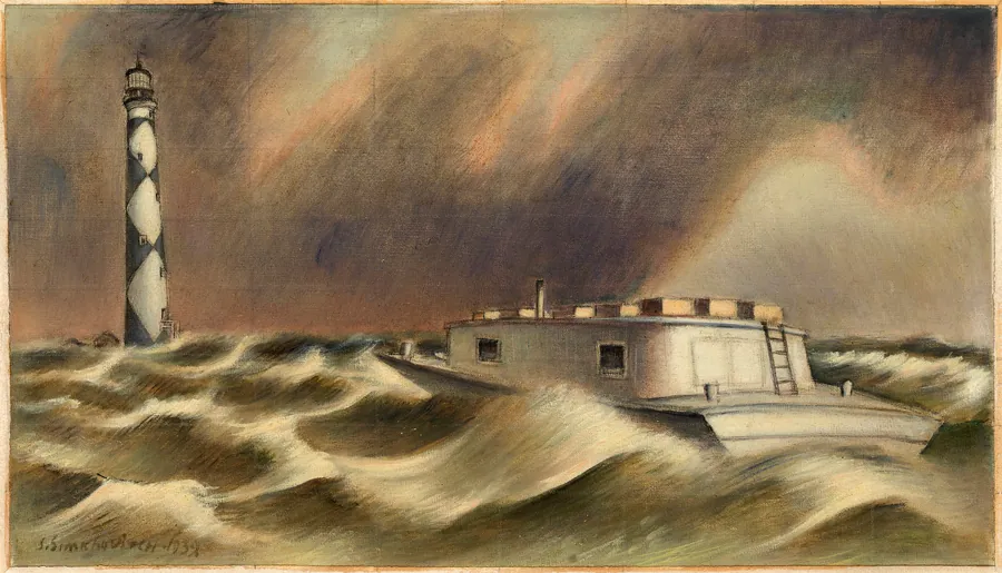 Mail to Cape Lookout (mural study, Beaufort, North Carolina Post Office) by Simka Simkhovitch, born Petrograd, Russia 1893-died Milford, CT 1949