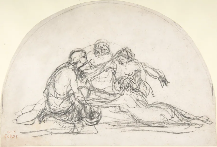 Three Nymphs and a Youth: study for a decorative lunette by Camille Corot