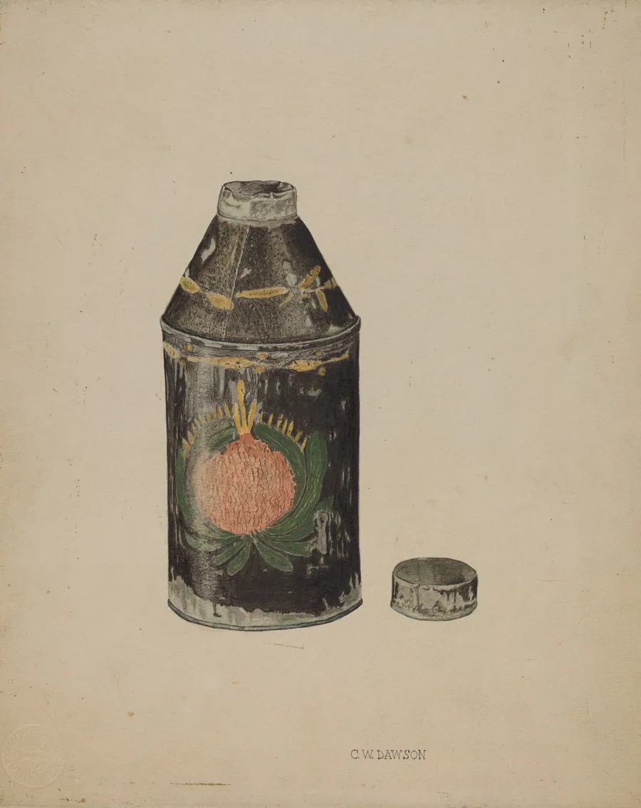 Toleware Tin Tea Caddy by Clarence W. Dawson