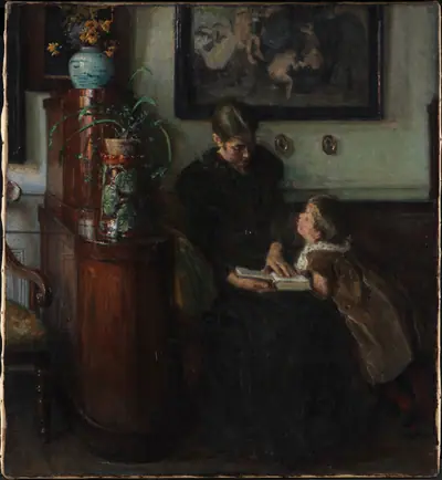 Moder skal læse. Kunstnerens hustru og barn