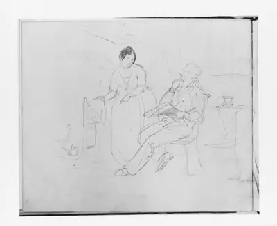 Interior Scene with Man Smoking and Woman Pointing (from Sketchbook)