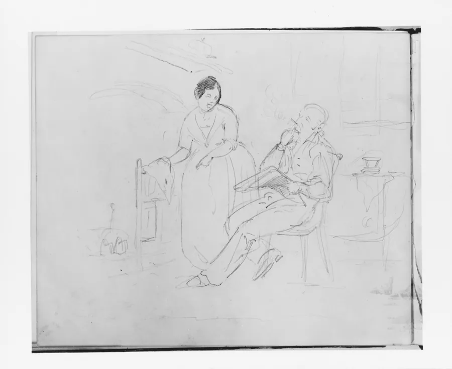 Interior Scene with Man Smoking and Woman Pointing (from Sketchbook) by Francis William Edmonds