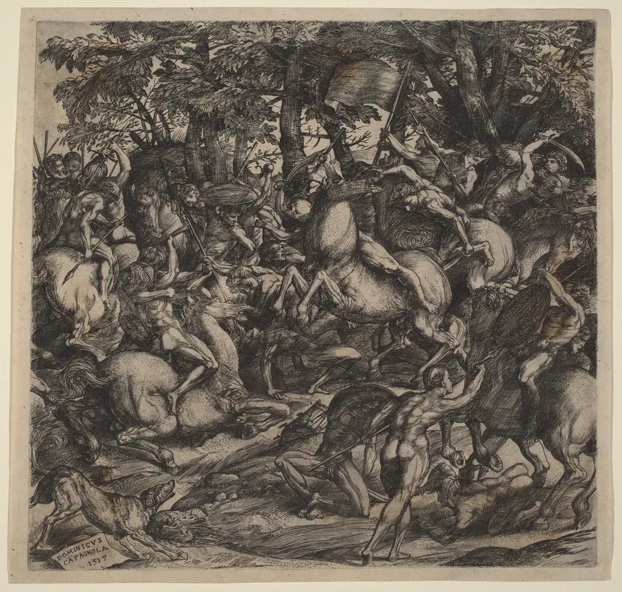 Battle of Nude Men by Domenico Campagnola