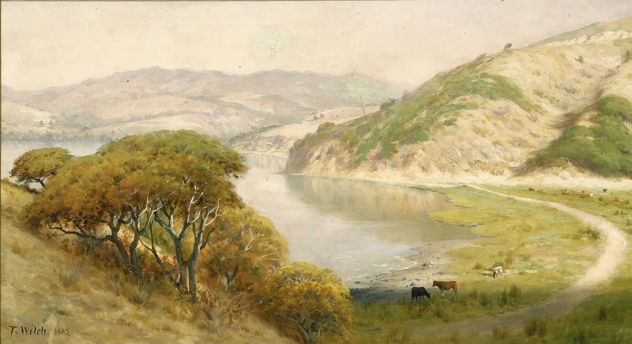 Landscape by Thaddeus Welch, born La Porte, IN 1844-died Santa Barbara, CA 1919