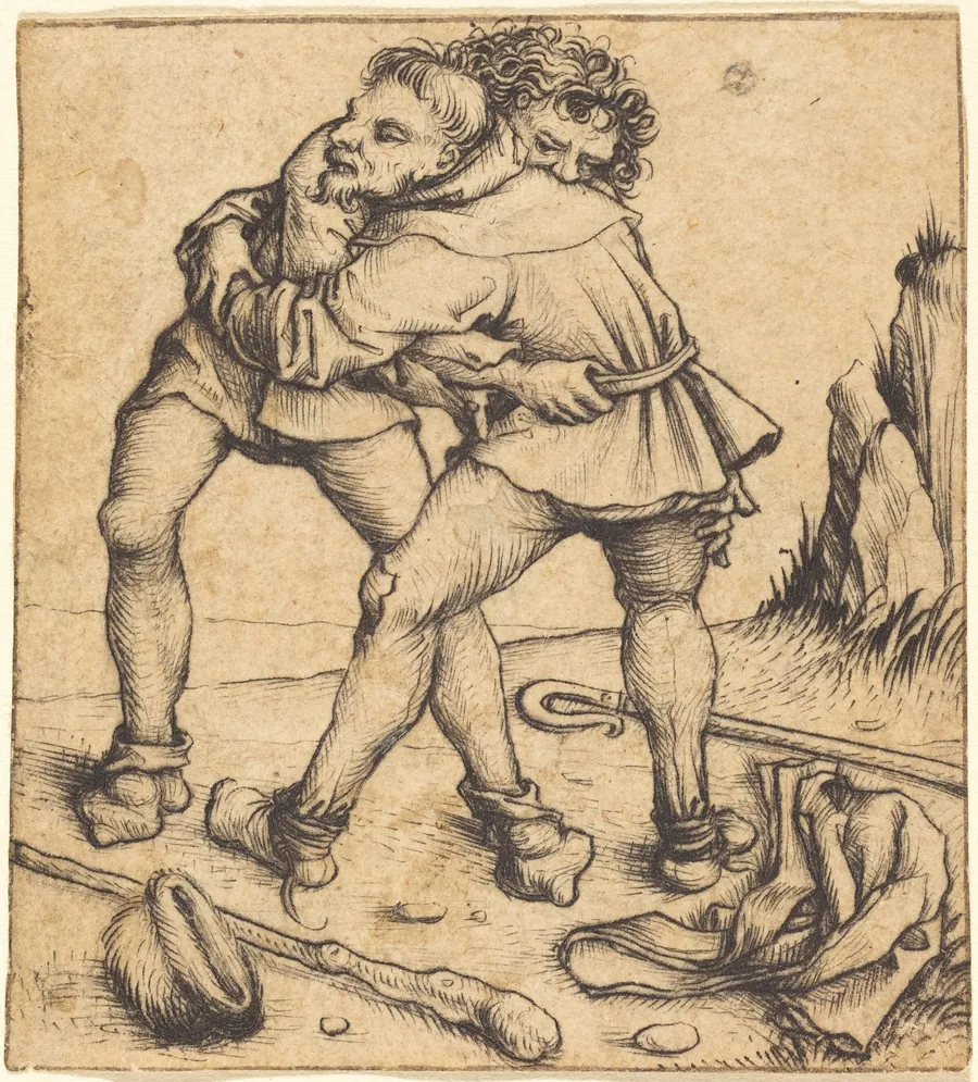 Two Peasants Fighting by Master of the Housebook