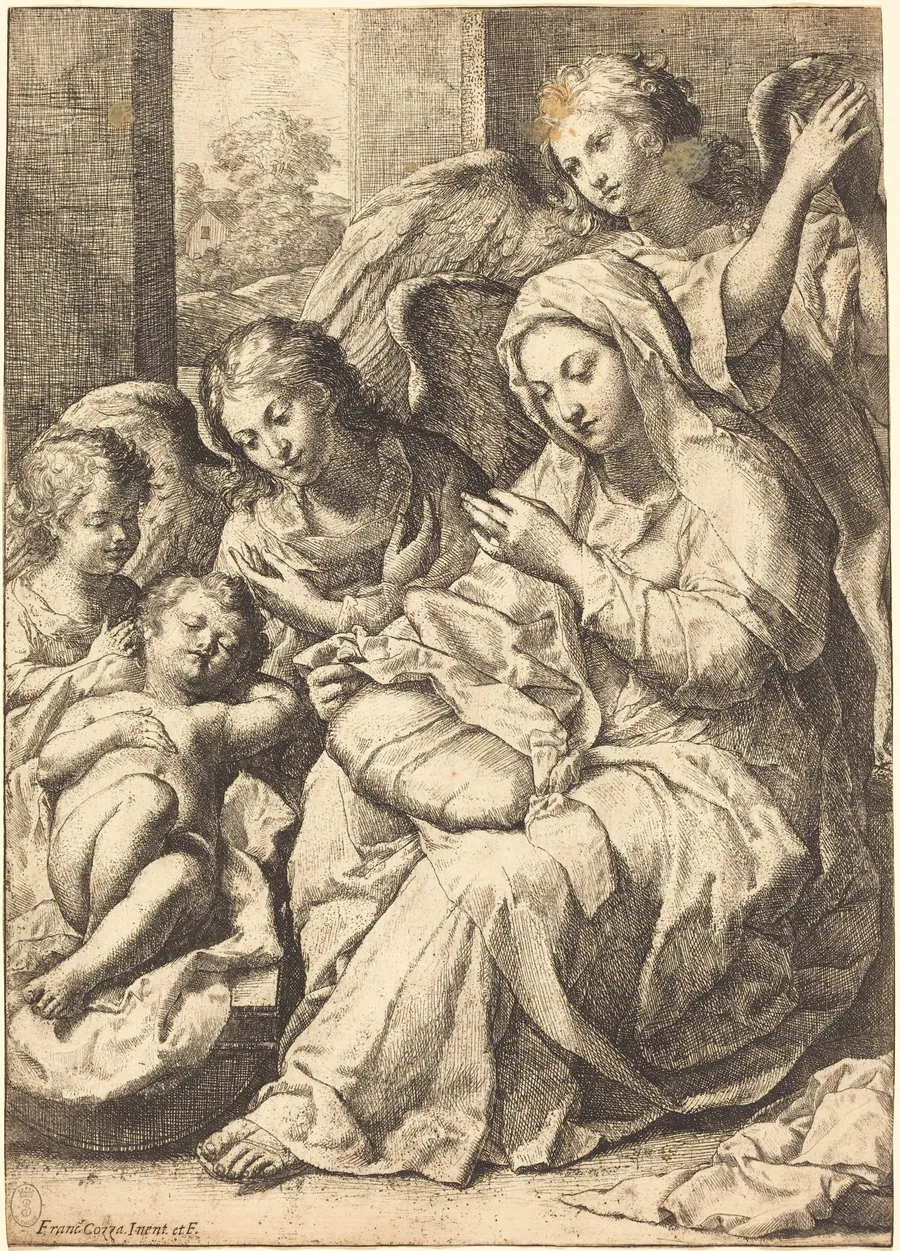 Virgin and Angels Watching Over the Sleeping Infant Jesus by Francesco Cozza