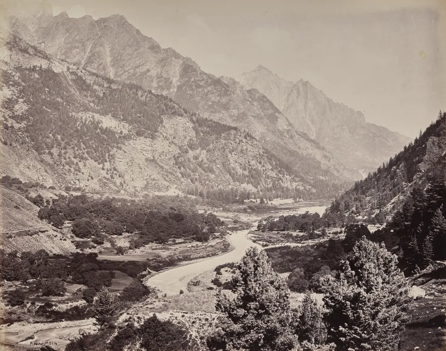 The Upper Himmalayahs. View in the Buspa Valley from Sangla by Samuel Bourne