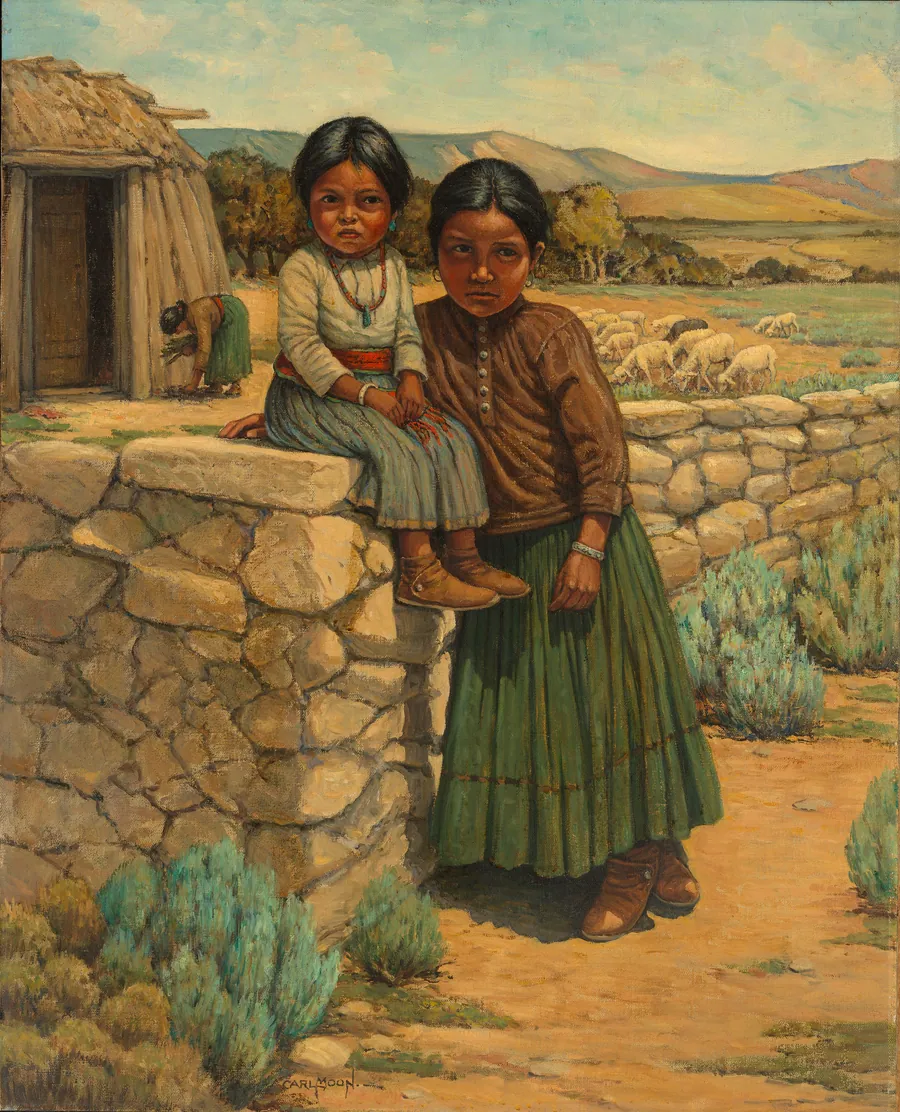 Navajo Sisters by Carl Moon, born Wilmington, OH 1879-died San Francisco, CA 1948
