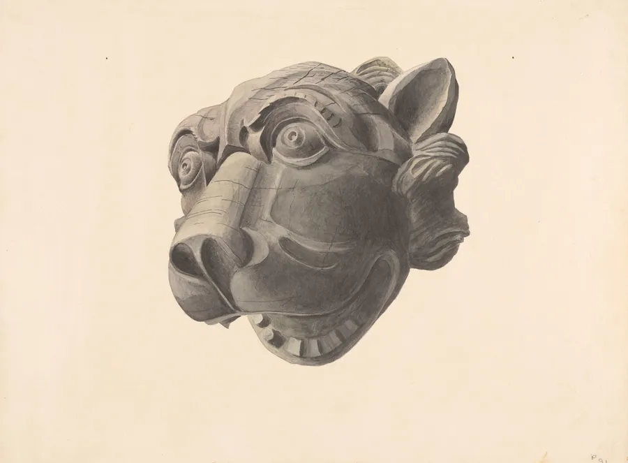 Carved Cat Head Gargoyle by Alton K. Skillin
