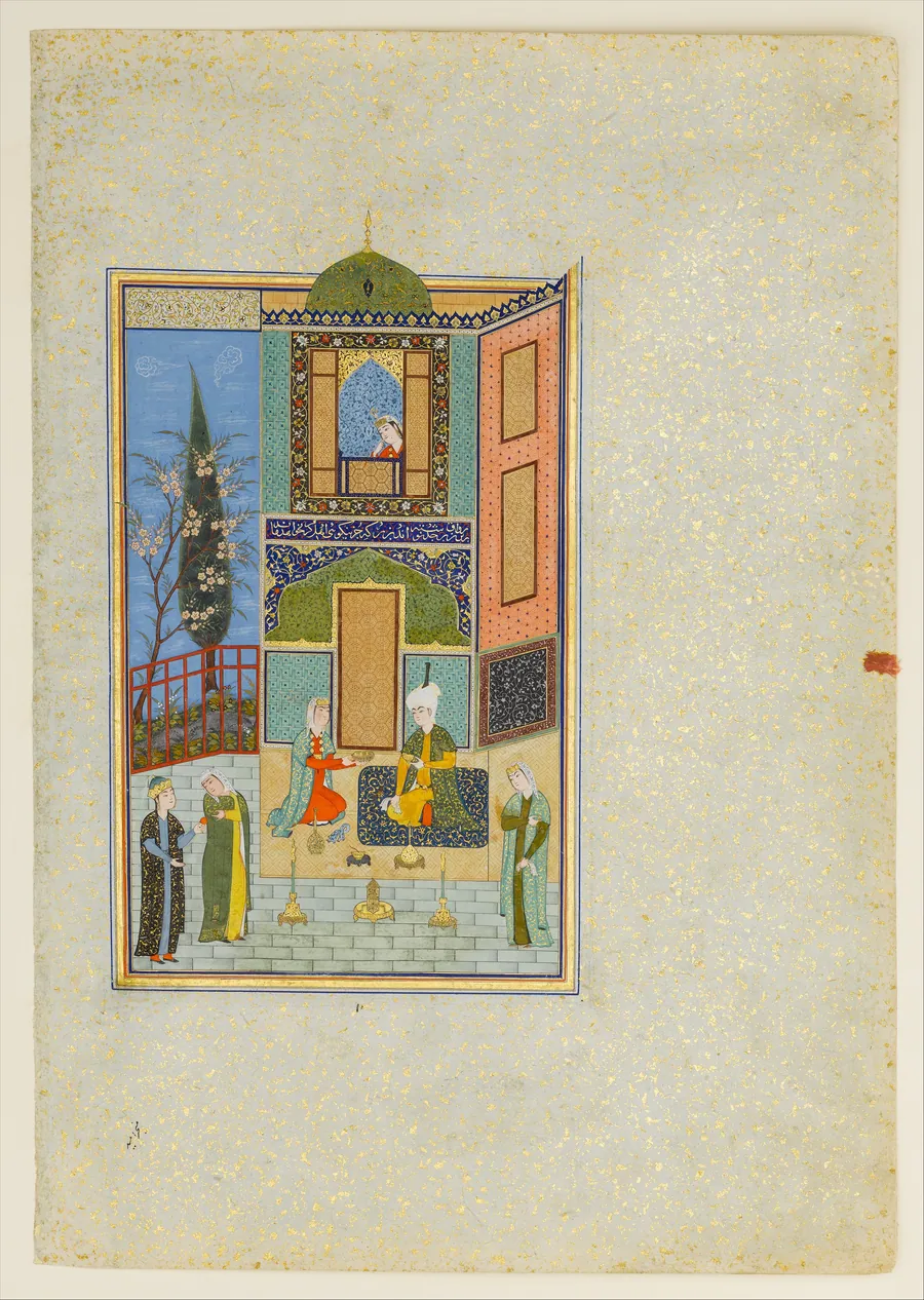 "Bahram Gur in the Green Palace on Monday", Folio 224 from a Khamsa (Quintet) of Nizami of Ganja by Nizami