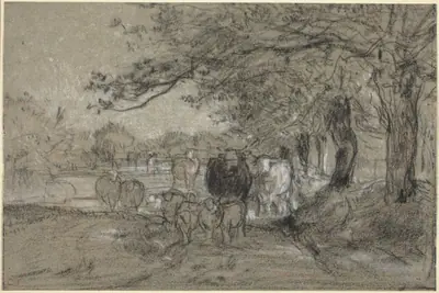 Cows and Sheep under Trees