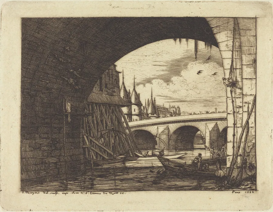 L'arche du Pont Notre-Dame, Paris (An Arch of the Notre-Dame Bridge, Paris) by Charles Meryon