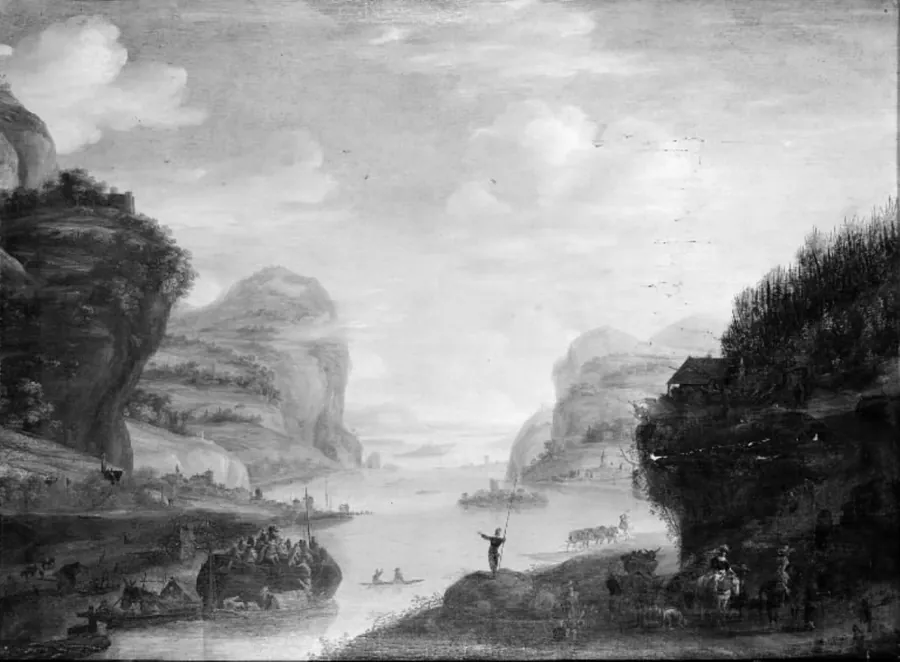 Udsigt over en flod by Johannes Lingelbach