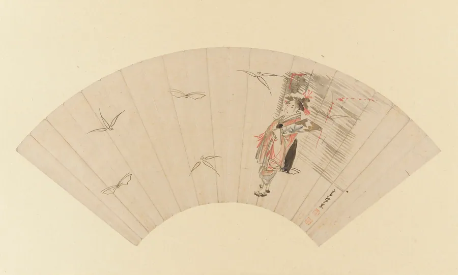A girl with a battledore by Hishikawa Sori 菱川宗理 (active 1789-1818)