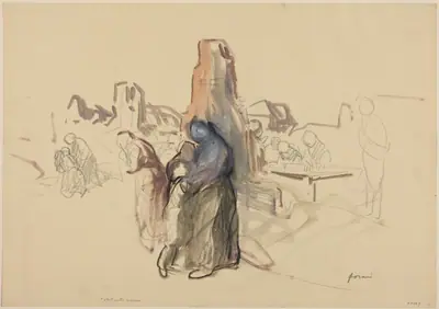 a) C'etait notre maison (recto); b) Refugees in a Landscape (verso)