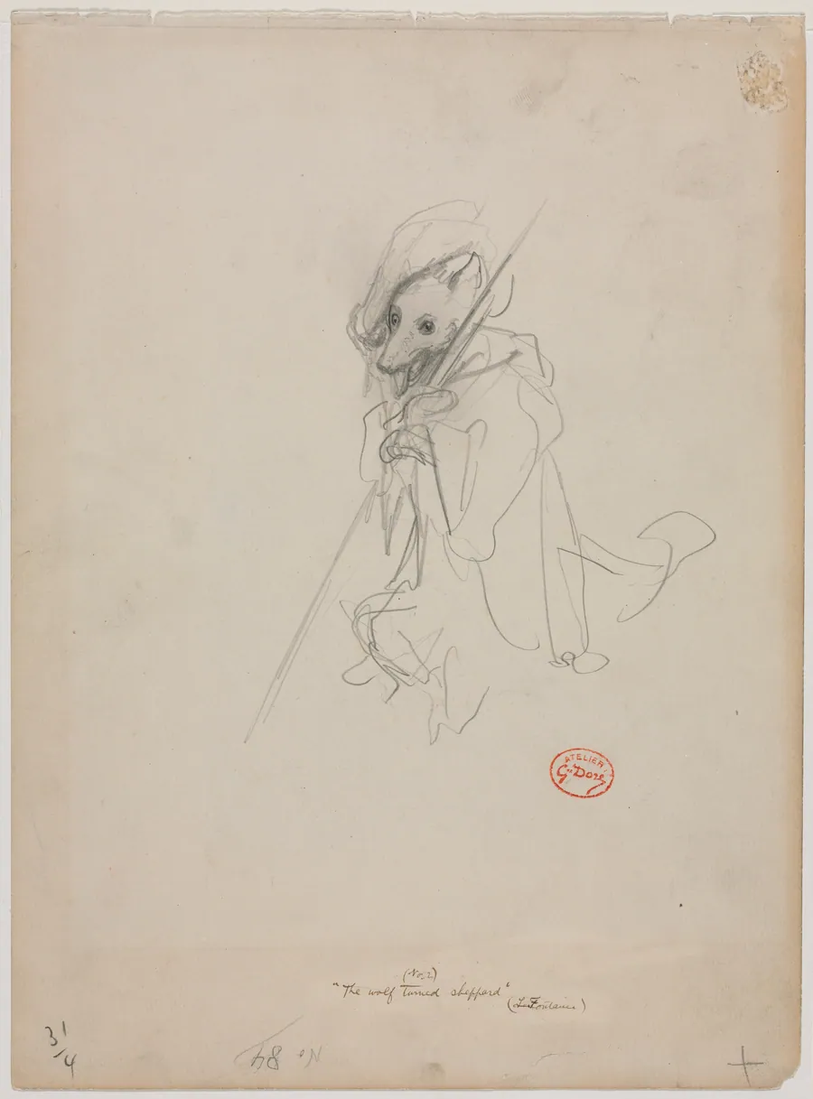 Sketch for "The Wolf Turned Shepherd" (recto) by Gustave Doré