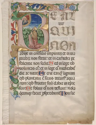 Leaf from a Choir Psalter: Initial B with King David in Prayer